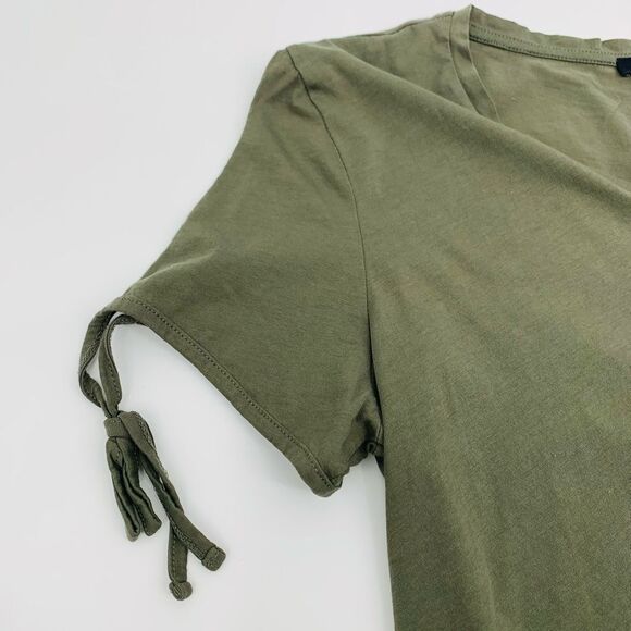 AllSaints | Women's V-Neck Olive green Top with Tie Sleeves - Picture 4 of 8